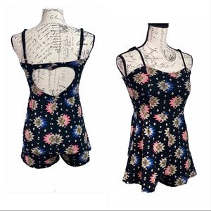 FOREVER 21 BLACK TRIBAL ROMPER WITH HEART CUT OUT BACK *SMALL *EMPIRE WAIST